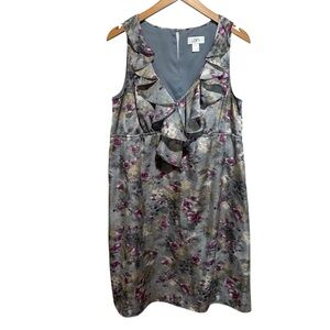 Ann Taylor LOFT Women’s Gray & Purple Floral‎ Midi V-Neck Dress Size 8